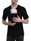 Parent-Child Interaction Kangaroo Shirt for Men, Short-Sleeved, with Baby Carrier Pocket, Dad Style Casual T-Shirt
