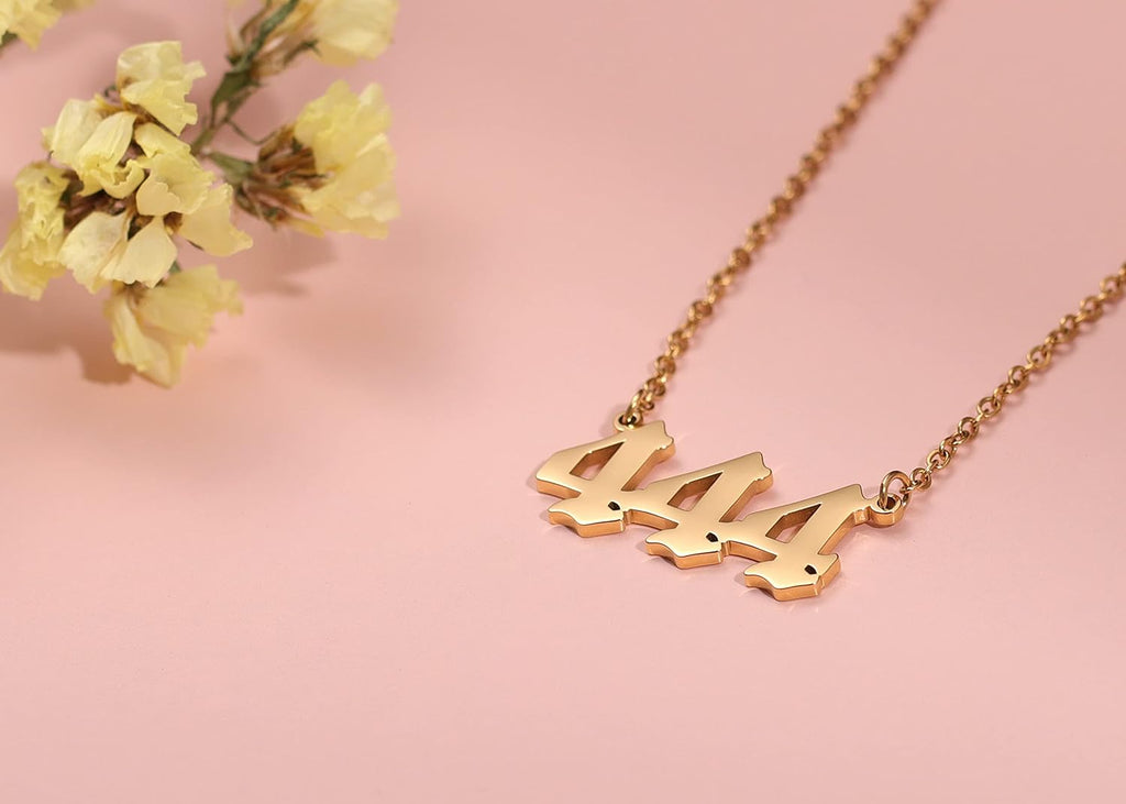 Angel Number Necklace for Women, 18K Gold Plated 000 111 222 333 444 555 666 777 888 999 Necklace Numerology Jewelry