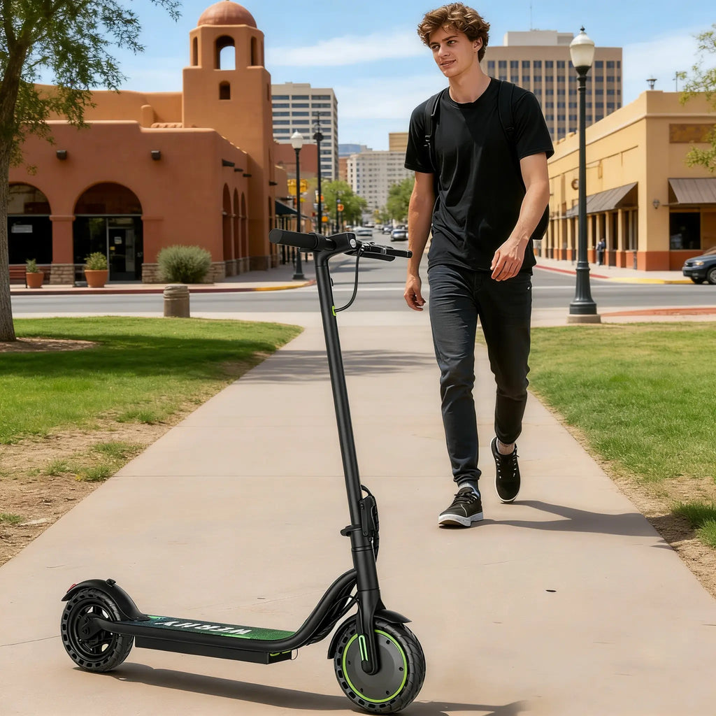 Safe Adult Urban Commuter Electric Scooter with 350W Motor, 19MPH Top Speed, 8.5" Solid Anti-Puncture Tires, Double Braking System, App Control