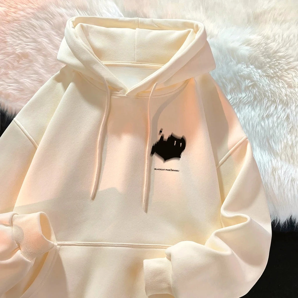 Hoodie Women's Trendy Brand Versatile Hong Kong Style High Street American Printed Top Autumn and Winter Coat