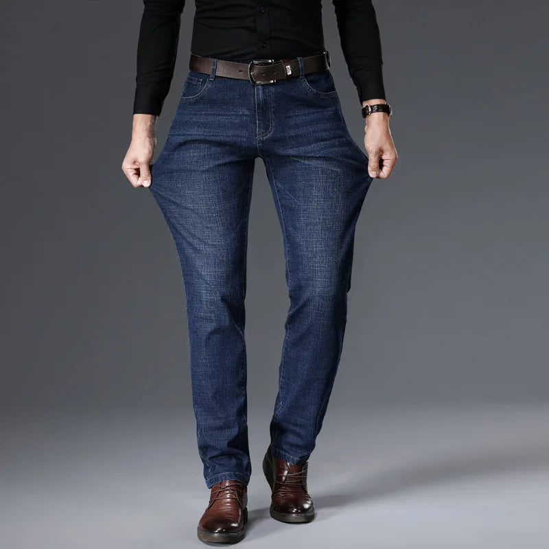 JEAN New Business Men's Jeans Casual Straight Stretch Fashion Classic Blue Black Work Denim Trousers Male Brand Clothing