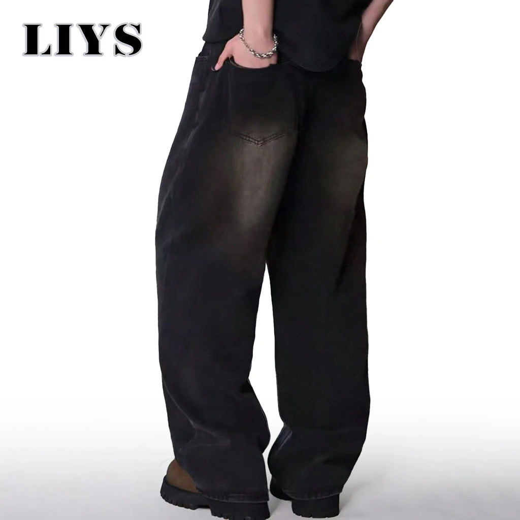 Four Season Men's Jeans Korean Version Student Casual Pants High Street Straight Loose Wide Leg Jeans Black Gray Blue Baggy Jean