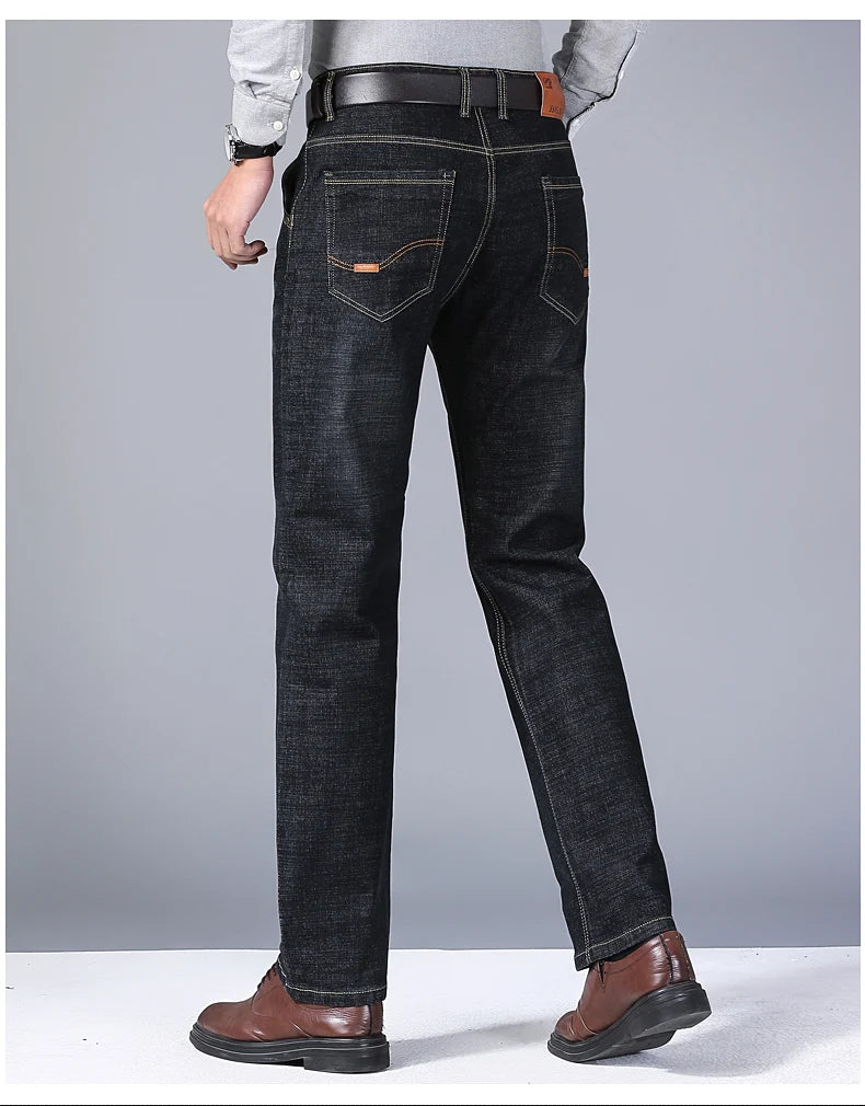 2025 NEW Men's Fashion Business Jeans Classic Style Casual Stretch Slim Jean Pants Male Brand Denim Trousers Black Blue