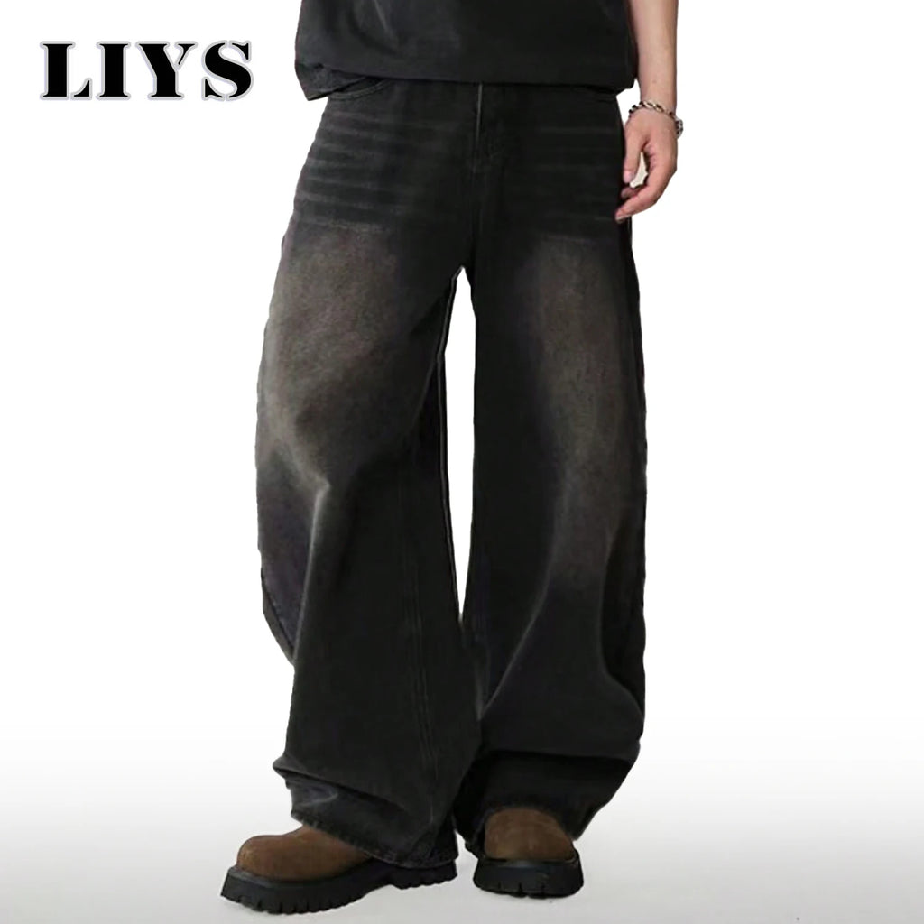 Four Season Men's Jeans Korean Version Student Casual Pants High Street Straight Loose Wide Leg Jeans Black Gray Blue Baggy Jean