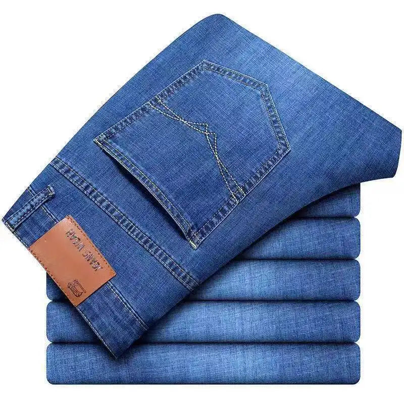 JEAN New Business Men's Jeans Casual Straight Stretch Fashion Classic Blue Black Work Denim Trousers Male Brand Clothing