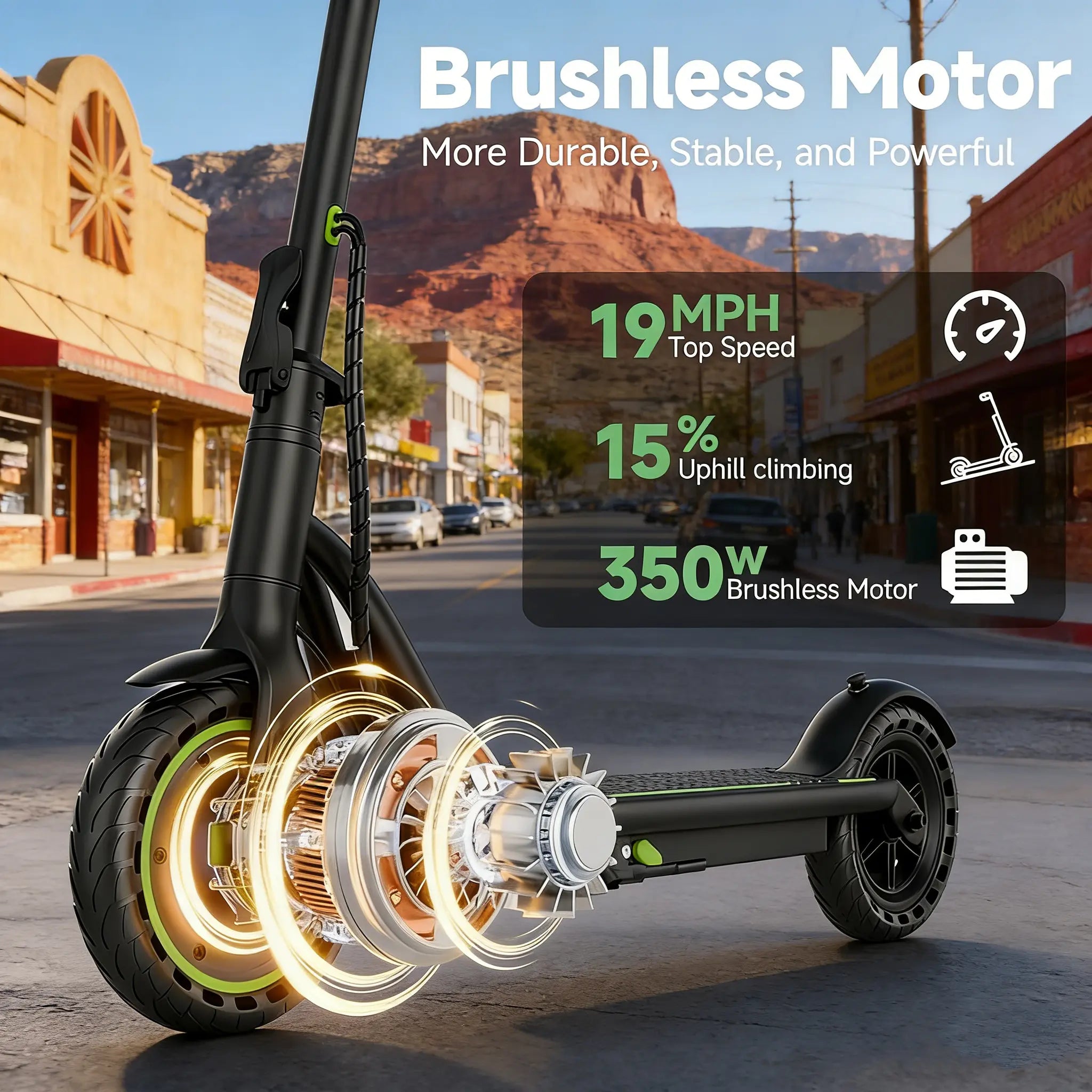 Safe Adult Urban Commuter Electric Scooter with 350W Motor, 19MPH Top Speed, 8.5" Solid Anti-Puncture Tires, Double Braking System, App Control